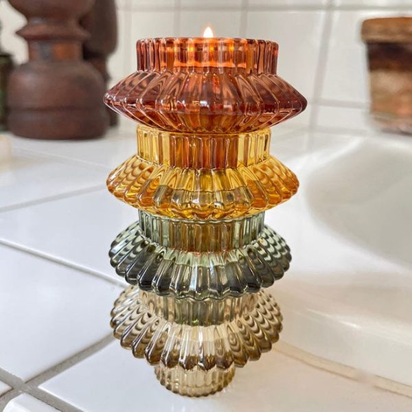 Glass candlestick and tealight holder Copper Tan H5.5 D8cm Rabatt – Bild 2