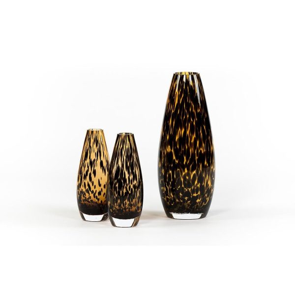 Leopard spotted teardrop vase - glass - amber + black - large Ø 12x30cm Angebot