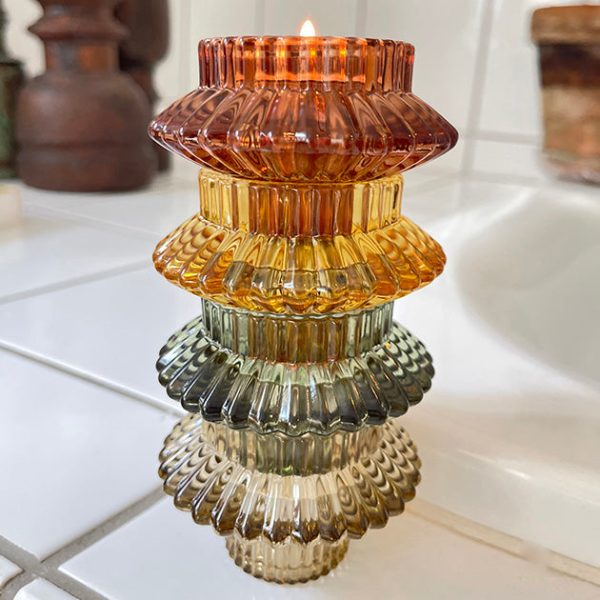Glass candlestick and tealight holder Mosstone H5.5 D8cm Verkauf – Bild 3