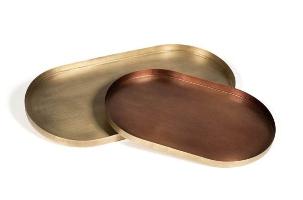Tray - metal - brass outside and copper inside Ø30x19,5cm Zu verkaufen